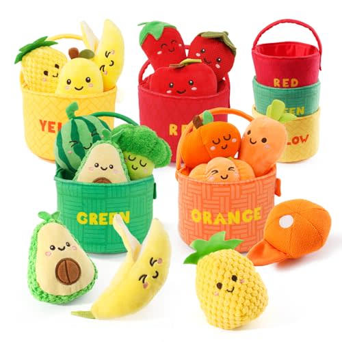 Baby Sensory Toys, Montessori Learning Basket with Soft Sorting Play Food, Crinkle & Rattle Toys for 6-12 Months Infants, Fine Motor Skills Gift for 1 Year Old Boys Girls Sorting & Stacking Toys