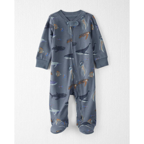 Baby Organic Cotton Sleep & Play Pajamas - Deep Blue Sea, 3M