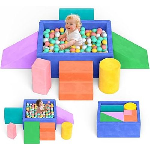 Lischwert Foam Climbing Blocks for Toddlers, Soft Play Ball Pit, Baby Climbing Blocks Soft Play Climbing for Toddlers with Foldable Block and Tunnel Indoor Climbing Toys for Toddler 1-3