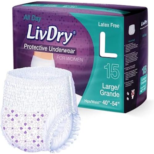 Livdry L Adult Diapers Women Overnight, Ultimate Max Absorbency, All Day or Night Protection, Large (15 Count)