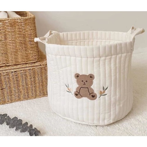 Quilted Nursery Storage Basket | Baby Room Organizer | Teddy Bear Decor | Baby Shower Gift | Diaper Caddy | Neutral Nursery Storage