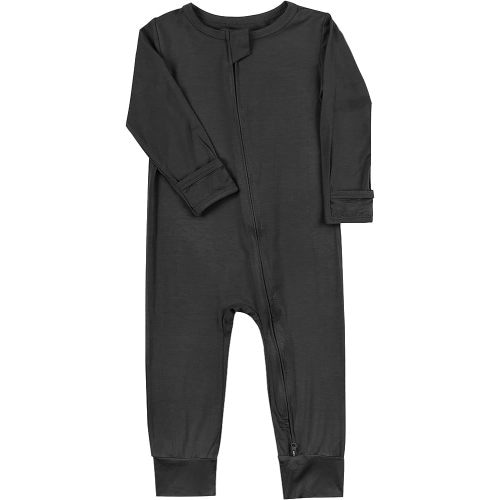Aablexema Baby Footless Pajamas Zipper with Mitten, Rayon from Bamboo, Infant Long Sleeve Romper Pjs(Dark Grey,6-12m)
