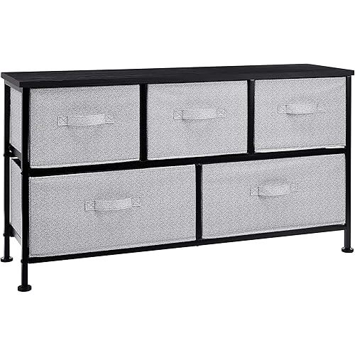 Amazon Basics Extra Wide Fabric 5-Drawer Storage Organizer Unit for Closet, Black
