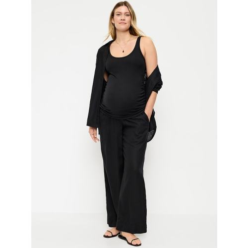 Maternity Rollover Waist Linen-Blend Wide-Leg Pants