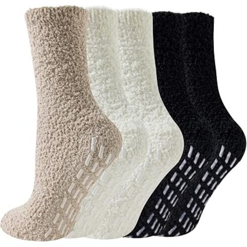 Josnown Non-Slip Fuzzy Socks for Women With Grips Slipper Socks