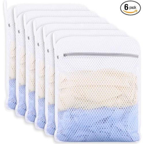 6-Pack Durable Honeycomb Mesh Laundry Bags for Delicates - 12x16 Inches Lingerie Bags for Washing Delicates with Sturdy Zippers, Protect Clothes in Washing Machine for Home, College & Dorm (Medium)