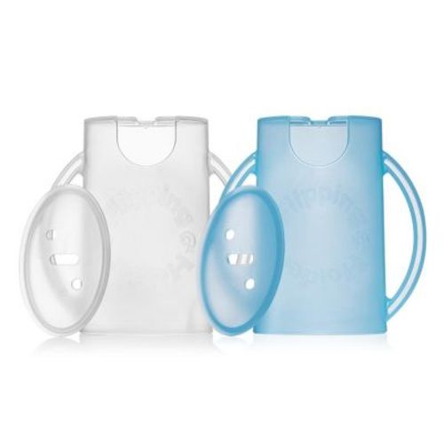 Flipping Holder Food Pouch Holder No Squeeze, flips over to hold drink boxes and juice pouches, easy grip handles and lid (2-Pack)