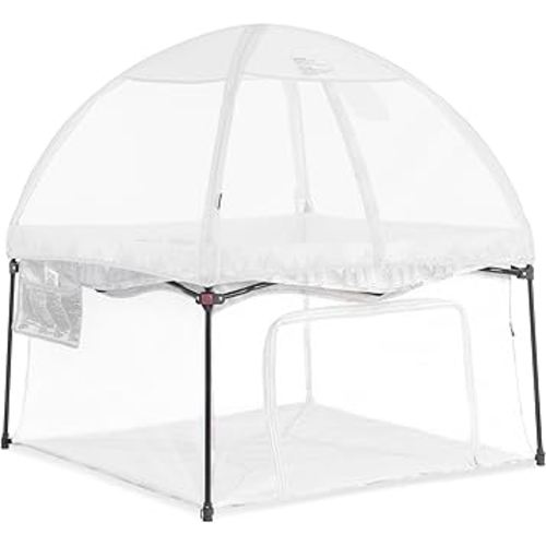 Dream On Me Ziggy Square Playpen with Canopy – Dove White, Spacious Baby Play Yard, UV and Bug Protection, Padded Floor, Foldable and Travel-Friendly