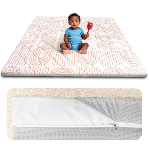 Foam Baby Play Mat 50x50, Removable and Machine Washable Cover, Thicken Cushioning Playmat and Perfect for Playpen, Non-Slip Bottom, Easy to Clean for Infants, Toddlers & Babies(Rainbow)