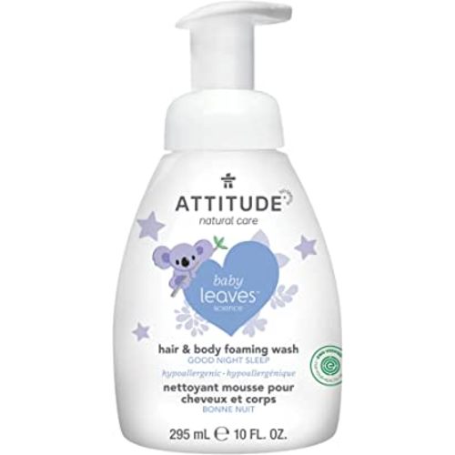 ATTITUDE 2-in-1 Natural Hair and Body Foaming Wash for Baby, EWG Verified Shampoo, Hypoallergenic Bath Soap, Almond Milk, 10 Fl. Oz.
