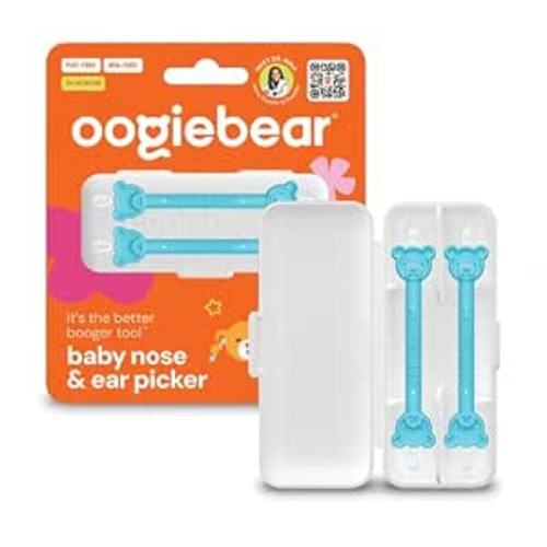 oogiebear Baby Nose & Ear Picker with Travel Case, 3 Pieces, 2-Pack Blue | Safe Dual-Ended Nose Cleaner & Ear Wax Remover for Newborns, Infants & Toddlers, BPA-Free, Patented, Baby Registy Essential