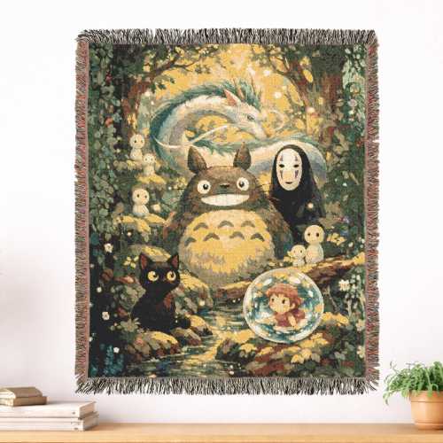 Anime Woven Blanket - Manga & Fantasy Tapestry, Japanese Cartoon Character Throw, Kawaii HomeDecor Gift