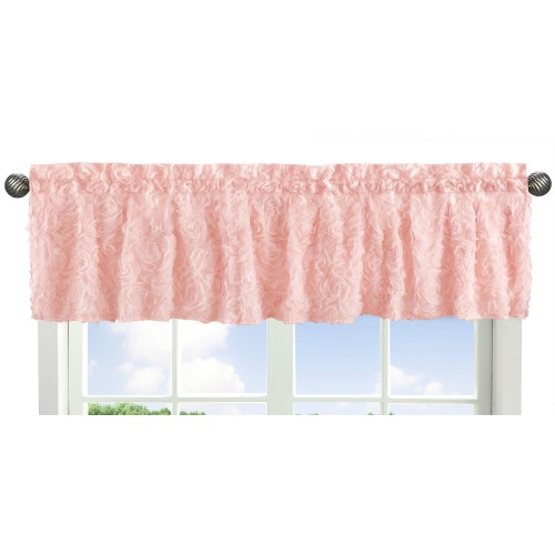 Pink Floral Rose Window Curtain Valance - Solid Light Blush Flower Luxurious Elegant Princess Vintage Boho Shabby Chic Luxury