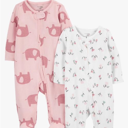 Simple Joys by Carter's Baby Girls' 2-way Zip Thermal Footed Sleep and Play, Pack of 2