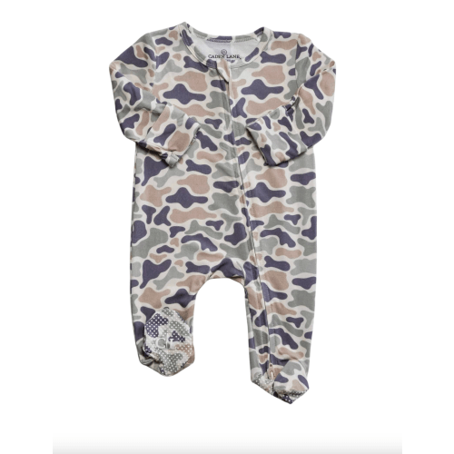Sweetes Camo Bamboo zipper footie.
Caden Lane Brand