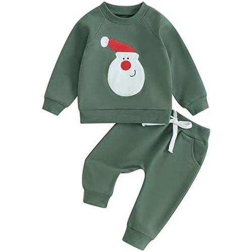 Kupretty Baby Boy Christmas Outfit Toddler Winter Clothes Santa Long Sleeve Crewneck Sweatshirts + Pants Clothing Sets