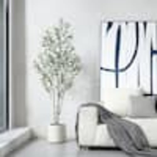 DR.Planzen 6 ft. Artificial Olive Tree with White Planter, Large Faux Olive Silk Tree for Indoor Home Decor and Housewarming Gift BPGLS1.8m-1