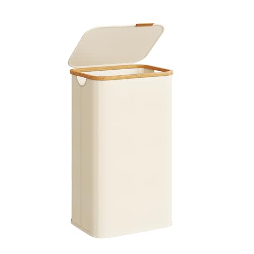 SONGMICS Laundry Hamper with Lid, 100L Laundry Basket, Bamboo Frame | Laundry Sorters, Storage Basket, Oxford Fabric, for Bedroom, Living Room, Cream, ROXANNE Collection ULCB518WD01