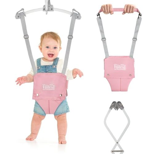 Baby Door Jumper for 6-24 Months (with Door Clamp), Baby Jumper Doorway with Strong Spring & Adjustable Strap, Portable Infant Baby Bouncer, Bearing 40 Lbs, CPC & CE Certified-Pink