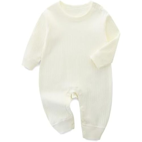 Newborn Baby Girl Boy Outfit 100% Cotton Ribbed Long Sleeve Romper Unisex Footless Jumpsuit 3~6M
