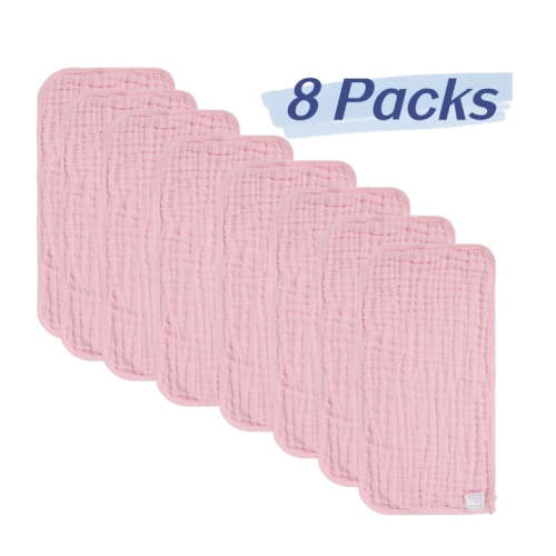 8 Pack Muslin Burp Cloths Baby Burp Clothes - Burp Rags for Boy Girls Muslin Bibs 6 Layers Large 20''x10'' 100% Cotton Hand Washcloths Soft Absorbent（pink）