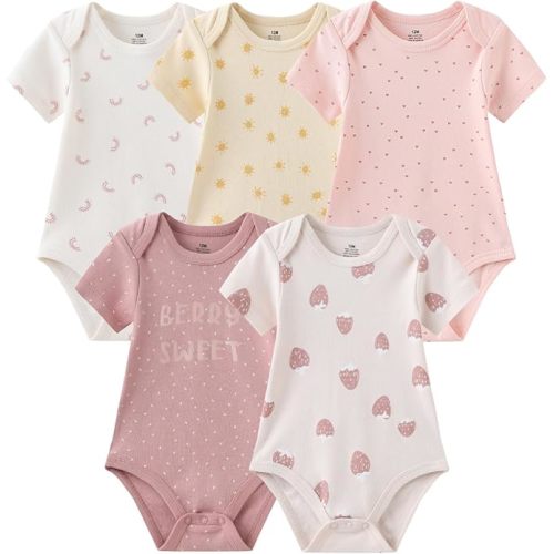 MAMIMAKA Baby Bodysuit Short Sleeve one-Piece Newborn Baby Clothes for Boy and Girls, 3-6 Months