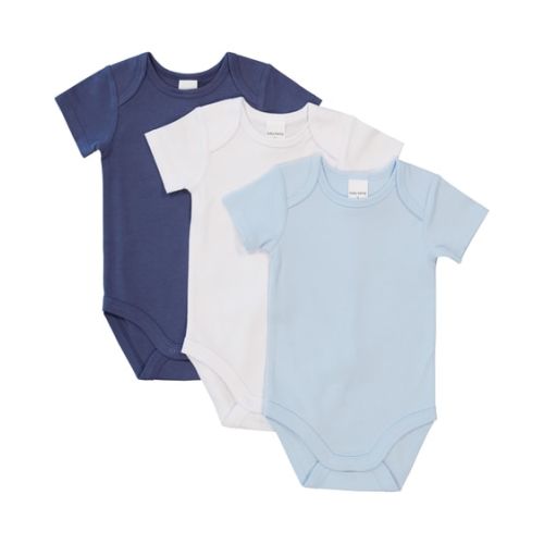 Medium Blue Baby Short Sleeve Interlock Bodysuit 3 Pack | Best&Less™ Online