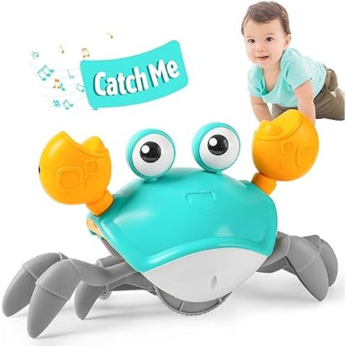 Hirger Crawling Crab Baby Toy, Tummy Time Toy for Infant 3 6 9 12 18 24 Month, Walking Dancing Interactive Sensory Crab with Light Music, Birthday Gift for Toddler Boy Girl 1 2 3