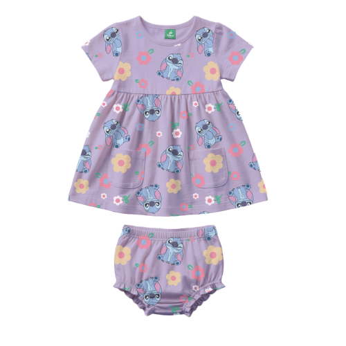 Stitch Baby Girl Viscose French Terry Dress and Panty Set, Sizes 0-24 Months
