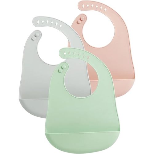 PandaEar 3 Pack Baby Bibs for Eating with Food Catcher, Waterproof Silicone Bibs for Babies Toddlers Boys Girls, Adjustable Baby Food Feeding Bibs, BPA Free