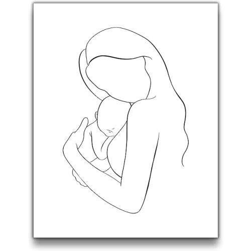 Mother and Infant Child Nursery Wall Art | 11x14 UNFRAMED Black and White Minimalist Nordic Print | Mama and Baby Modern Scandinavian Home Decor