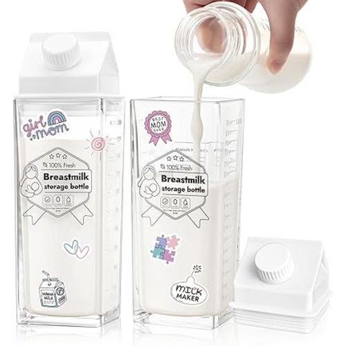 Papablic Glass Breast Milk Pitcher, 17oz (2 Pack), Breastmilk Storage Container for Pitcher Method, Baby Bottle Milk Mixing Pitcher for Pumping & Breastfeeding, Leakproof, BPA-Free, Fridge Safe