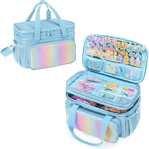 Hair Bow Organizer Baby Girls, Double Layer Hair Accessories Storage Bag