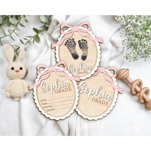 Baby Announcement Sign, Bow Birth Stats Sign, Birth Announcement Gift, Custom Newborn Stats, Bow Baby Name Sign, Pink Bow Coquette Baby Sign