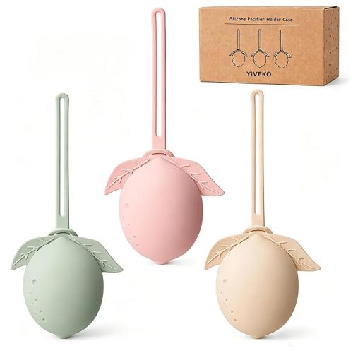 Silicone Pacifier Holder Case Binky Holder Silicone Pacifier Case for Boys Girls Portable Paci Pouch for Newborns 3 Pack-Ivory+Sage+Blush