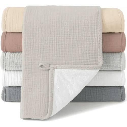 Bearmoss 100% Cotton Muslin Burp Cloths Sets 6 Pack 20x10inch Large Burping Clothes Extra Soft Absorbent for Newborn Unisex Baby Girls and Boys (Winter)