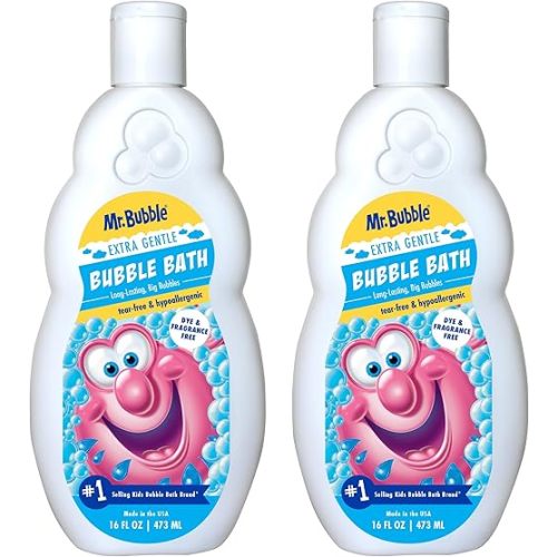 Mr. Bubble Extra Gentle Bubble Bath - Hypoallergenic, Tear Free Bubble Bath Solution Perfect for Sensitive Skin (Pack of 2 Bottles, 16 fl oz Each)
