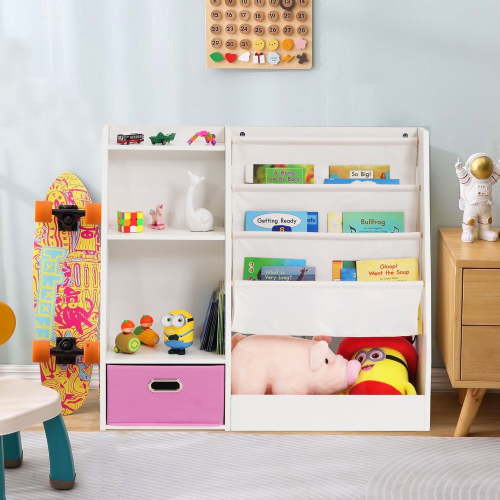 Portable Toy Storage, 4-Tier Teenager Bookcase for Rooms White Book Display Shelve Teenager Book Shelves for Classroom, Teenager Bedroom