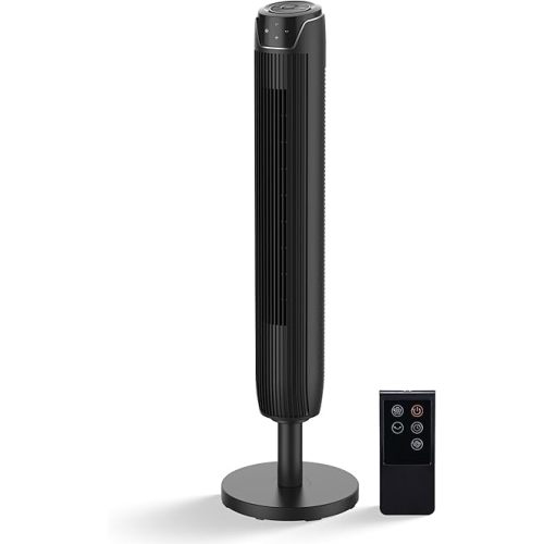 Senville 42" Oscillating Tower Fan for Bedroom, Remote, Bladeless, Quiet, 3 Modes, 7-Hour Timer, LED Display, Black