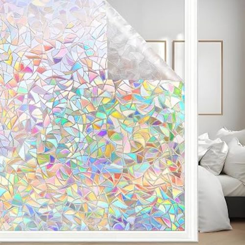 shinfly Window Privacy Film, Stained Glass Rainbow Window Film for Glass Windows, Static Cling Decorative Film, No Glue Removable UV Blocking Window Covering for Kitchen Door 23.6 x 157.4 inches