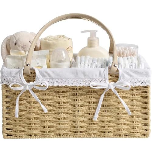 Yecaye Large Baby Diaper Caddy Organizer, Paper Rope Storage Baskets, Khaki