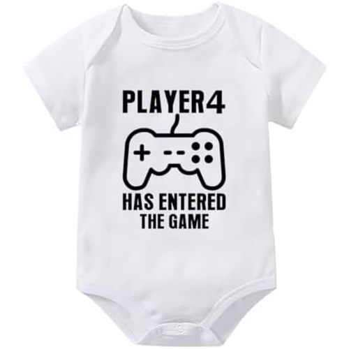 Player 4 Has Entered The Game Newborn Baby Boy Romper Short Sleeve Coming Home Outfits White 6-9 Month Boy Romper