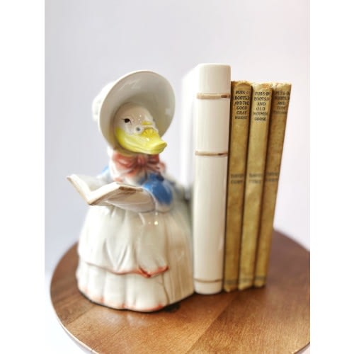 Vintage Fitz and Floyd Mother Goose Bookend – Ceramic Nursery Decor, Storybook Character, Whimsical Duck Figurine, Bookshelf Decor
