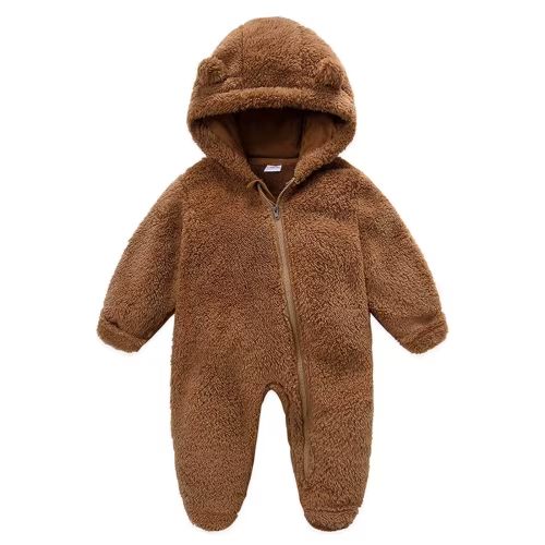 UMfun Newborn Baby Fleece Footie Snowsuit Winter Bunting Onesie Cartoon Warm Hooded Romper Jumpsuit Outfits For Girls Boys Brown,0-3 Months