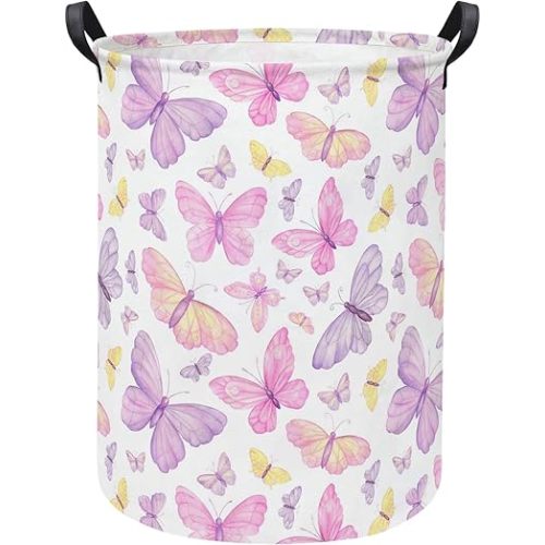 Baby Laundry Hamper kids laundry Basket Waterproof Storage Bin for Bedroom Toy Clothes Organizer Basket Woodland Animals Room Décor(Pink Butterfly)