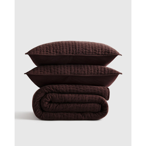 European Linen Cotton Stitch Quilt Set | Quince in Espresso
