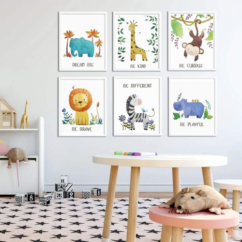 Baby Nursery Decor Jungle Safari Animals Inspiration Unframed Wall Art Set of 6