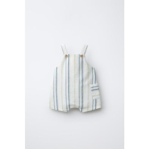 STRIPED OVERALL SHORTS - Ecru | ZARA United States