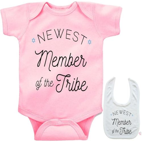 Newest Member of Tribe - Jewish Newborn Infant Baby bodysuit outfit onesie & bib