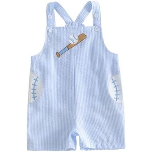 Toddler Baby Boy Baseball Outfit Baseball Embroidery Sleeveless Tank Romper Suspender Jumpsuit Boys Summer Clothes